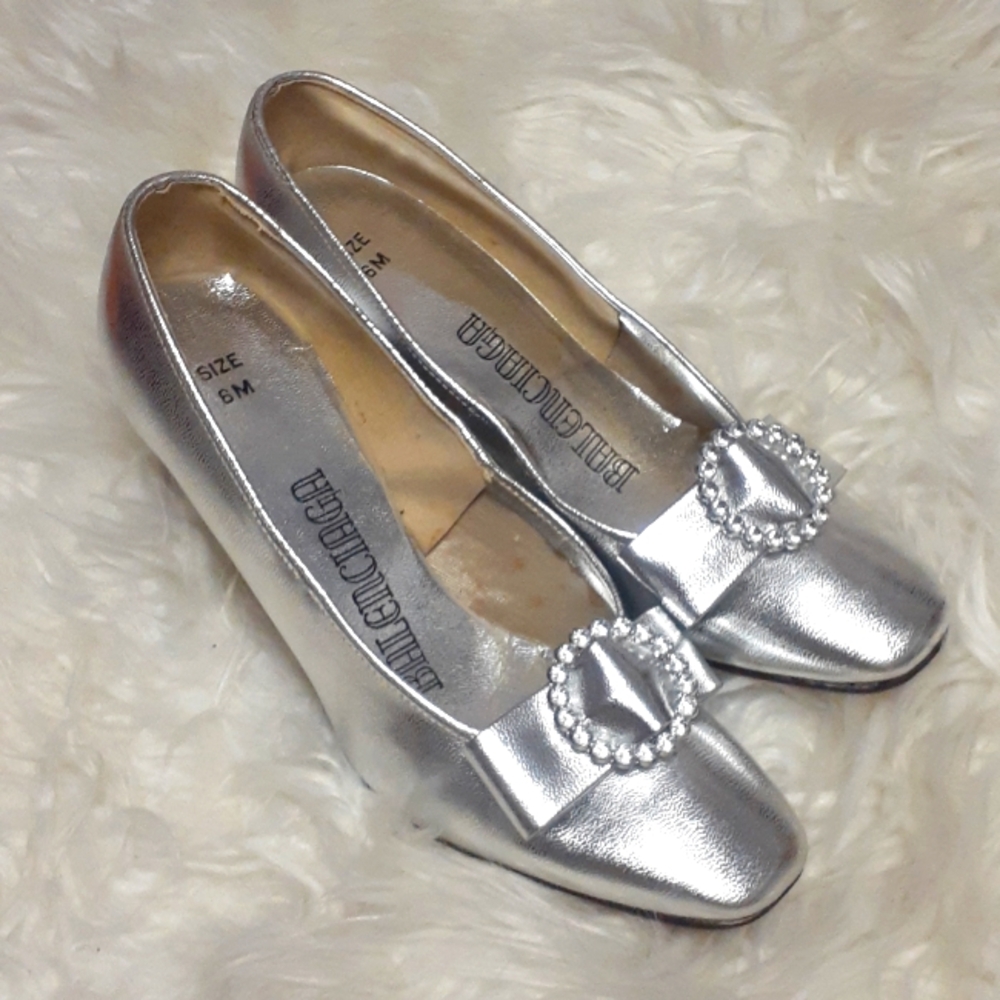 Vintage Balenciaga Silver Kitten Heels Size 6